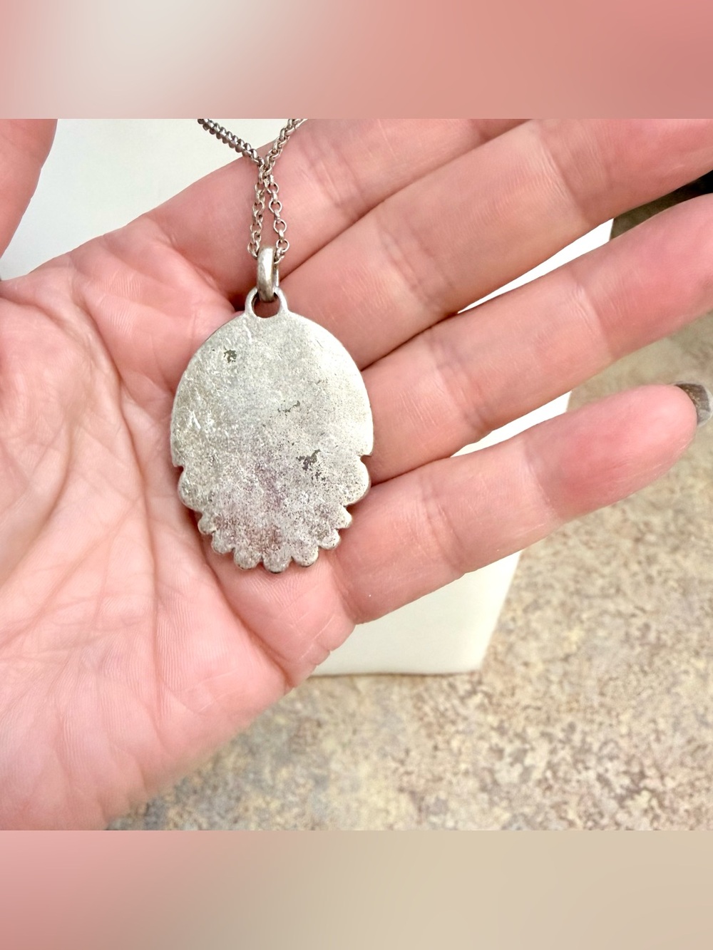 Lucky Brand Silver Tone Blue Turquoise Oval Pendant Necklace Southwestern - Picture 3 of 4